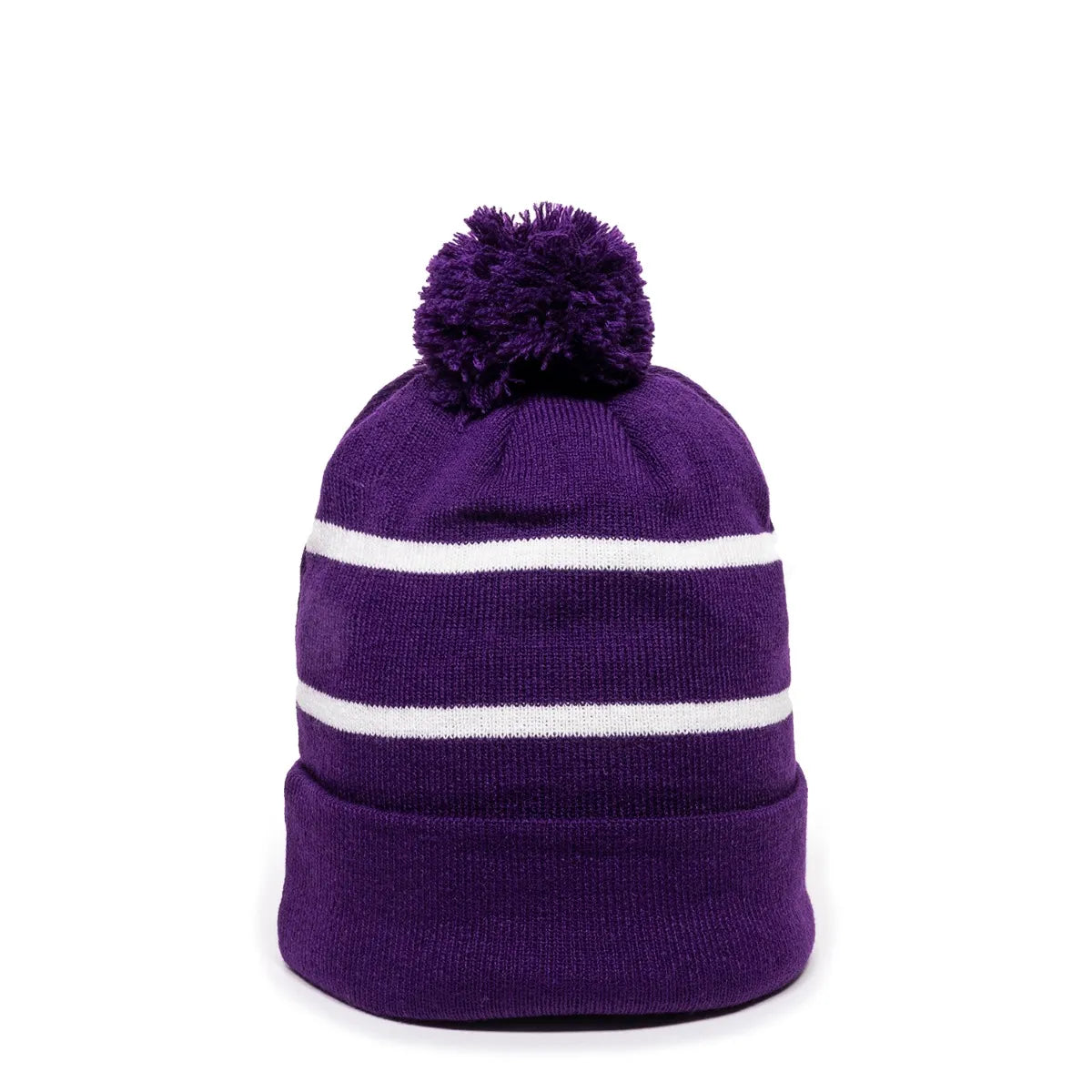 Outdoor Cap KNF-100 Striped Beanie with Black Fleece Lining & Pom Unisex Accessories Hats & Caps