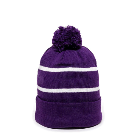 Outdoor Cap KNF-100 Striped Beanie with Black Fleece Lining & Pom Unisex Accessories Hats & Caps