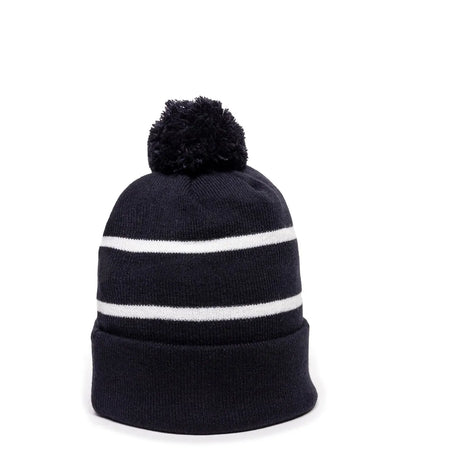 Outdoor Cap KNF-100 Striped Beanie with Black Fleece Lining & Pom Unisex Accessories Hats & Caps