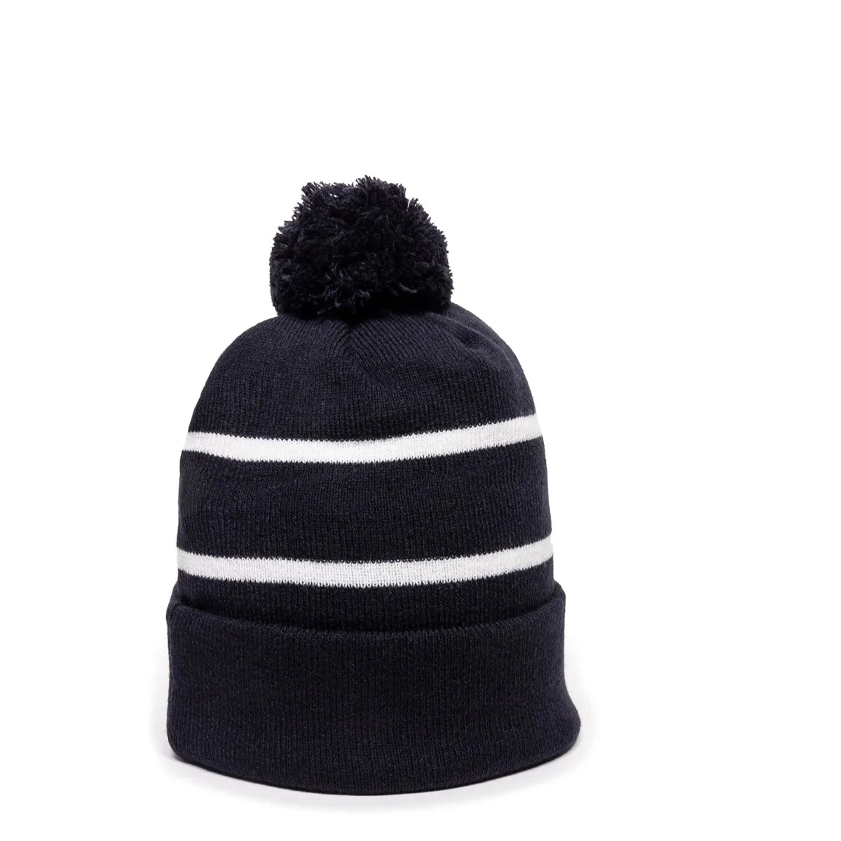 Outdoor Cap KNF-100 Striped Beanie with Black Fleece Lining & Pom-1