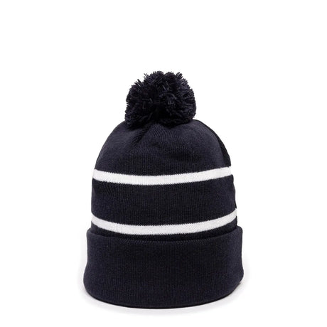 Outdoor Cap KNF-100 Striped Beanie with Black Fleece Lining & Pom Unisex Accessories Hats & Caps
