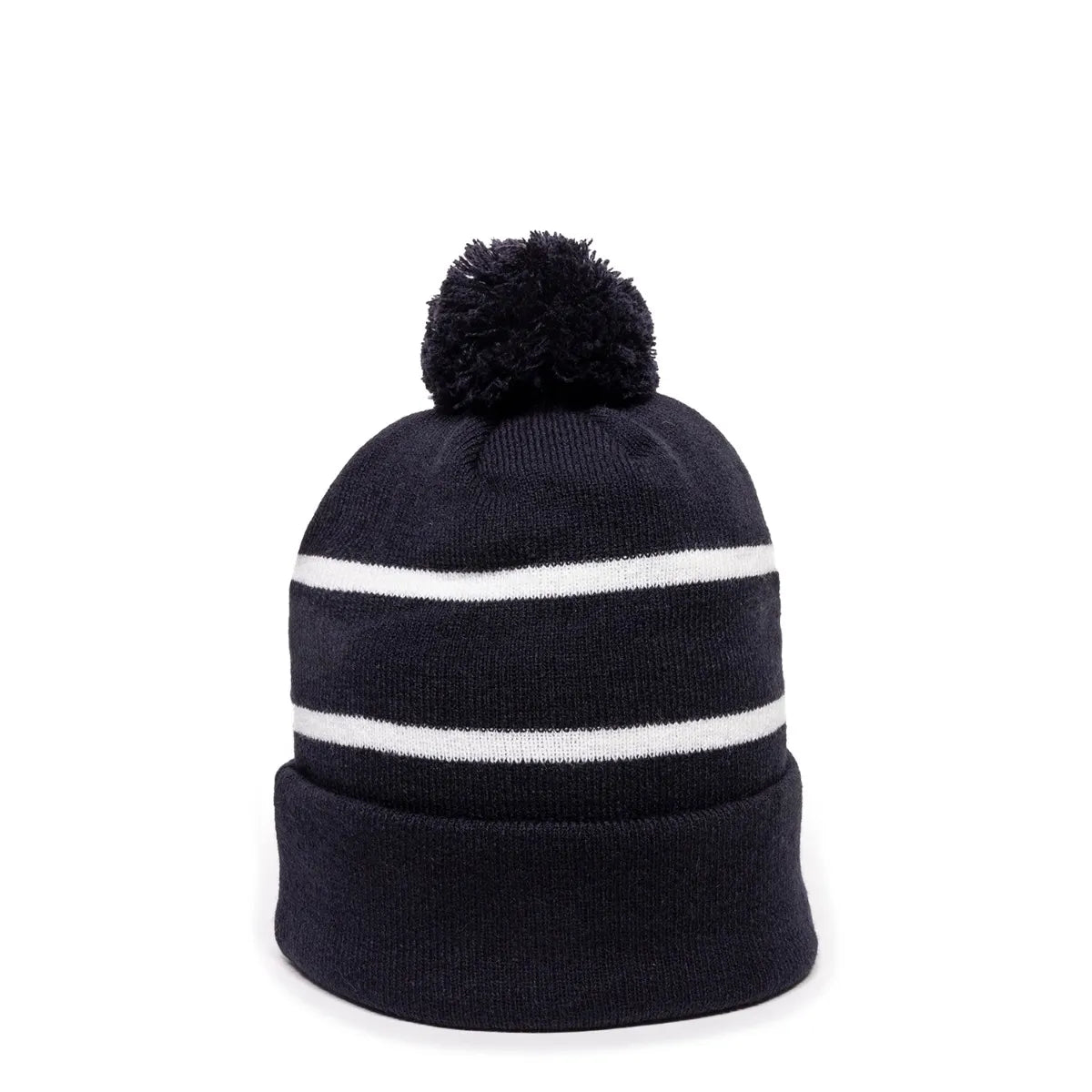 Outdoor Cap KNF-100 Striped Beanie with Black Fleece Lining & Pom Unisex Accessories Hats & Caps