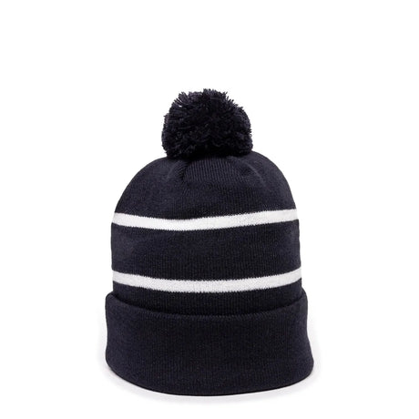 Outdoor Cap KNF-100 Striped Beanie with Black Fleece Lining & Pom Unisex Accessories Hats & Caps