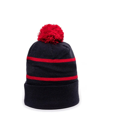 Outdoor Cap KNF-100 Striped Beanie with Black Fleece Lining & Pom Unisex Accessories Hats & Caps