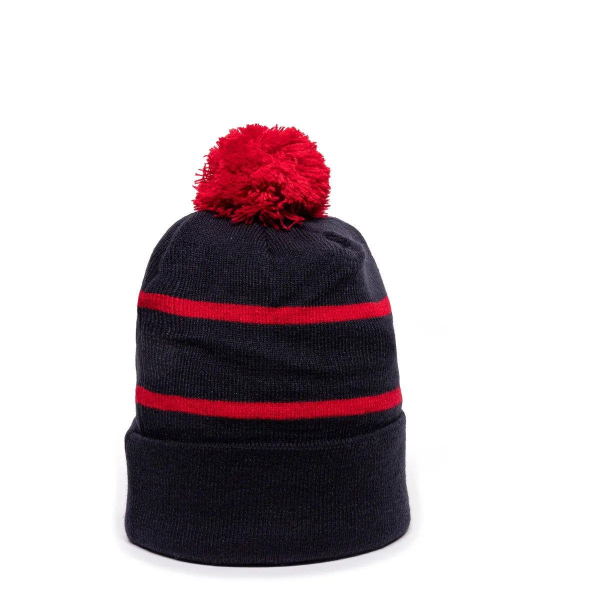 Outdoor Cap KNF-100 Striped Beanie with Black Fleece Lining & Pom-1