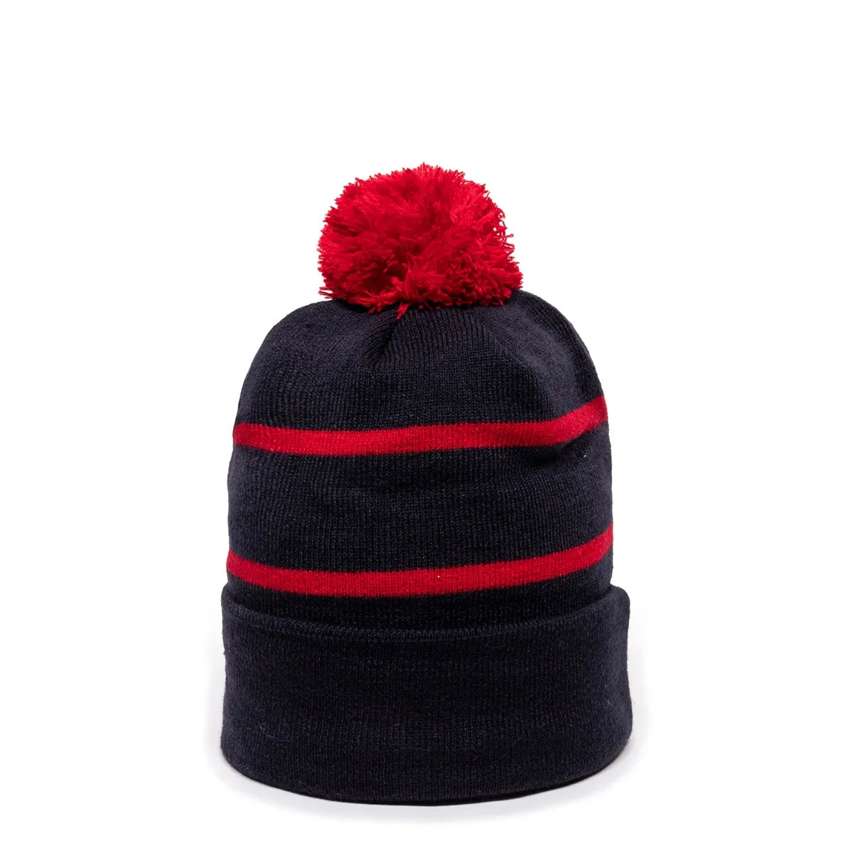 Outdoor Cap KNF-100 Striped Beanie with Black Fleece Lining & Pom Unisex Accessories Hats & Caps