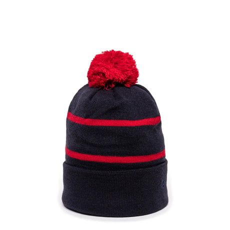 Outdoor Cap KNF-100 Striped Beanie with Black Fleece Lining & Pom Unisex Accessories Hats & Caps