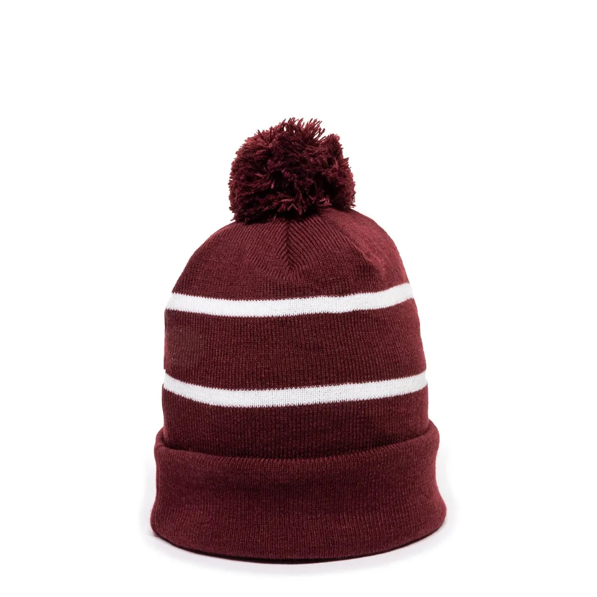 Outdoor Cap KNF-100 Striped Beanie with Black Fleece Lining & Pom Unisex Accessories Hats & Caps