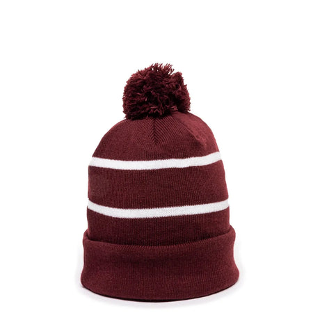 Outdoor Cap KNF-100 Striped Beanie with Black Fleece Lining & Pom Unisex Accessories Hats & Caps
