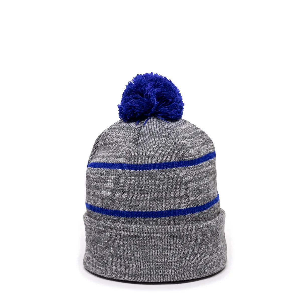 Outdoor Cap KNF-100 Striped Beanie with Black Fleece Lining & Pom Unisex Accessories Hats & Caps