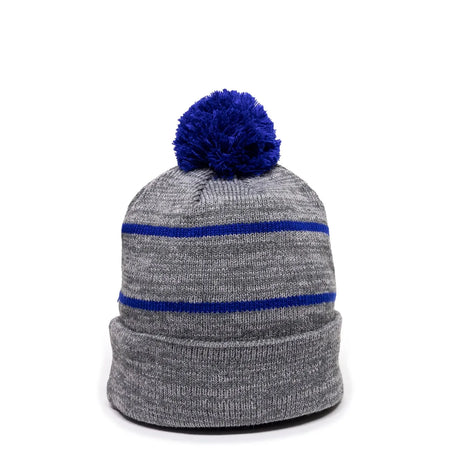 Outdoor Cap KNF-100 Striped Beanie with Black Fleece Lining & Pom Unisex Accessories Hats & Caps