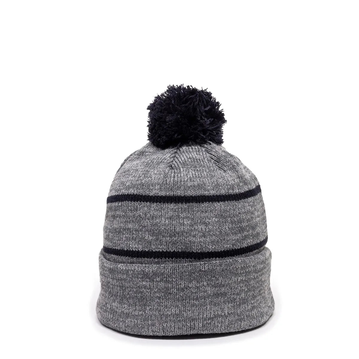 Outdoor Cap KNF-100 Striped Beanie with Black Fleece Lining & Pom Unisex Accessories Hats & Caps