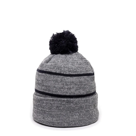 Outdoor Cap KNF-100 Striped Beanie with Black Fleece Lining & Pom Unisex Accessories Hats & Caps