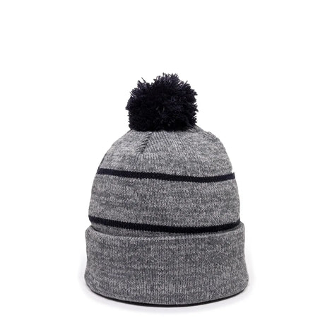 Outdoor Cap KNF-100 Striped Beanie with Black Fleece Lining & Pom Unisex Accessories Hats & Caps