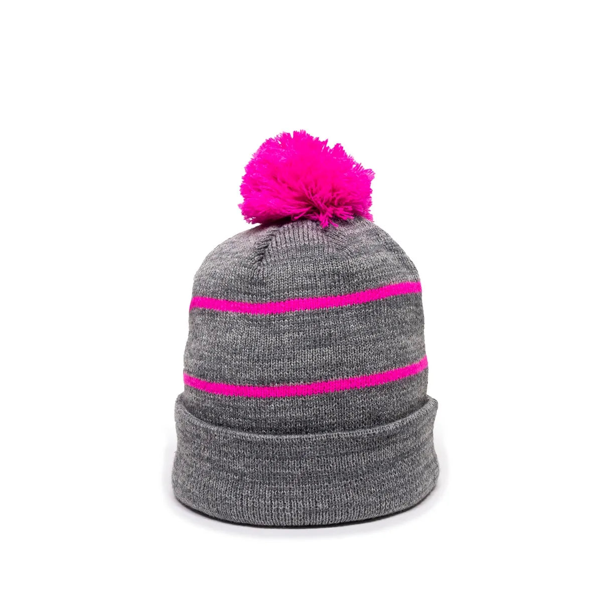 Outdoor Cap KNF-100 Striped Beanie with Black Fleece Lining & Pom Unisex Accessories Hats & Caps