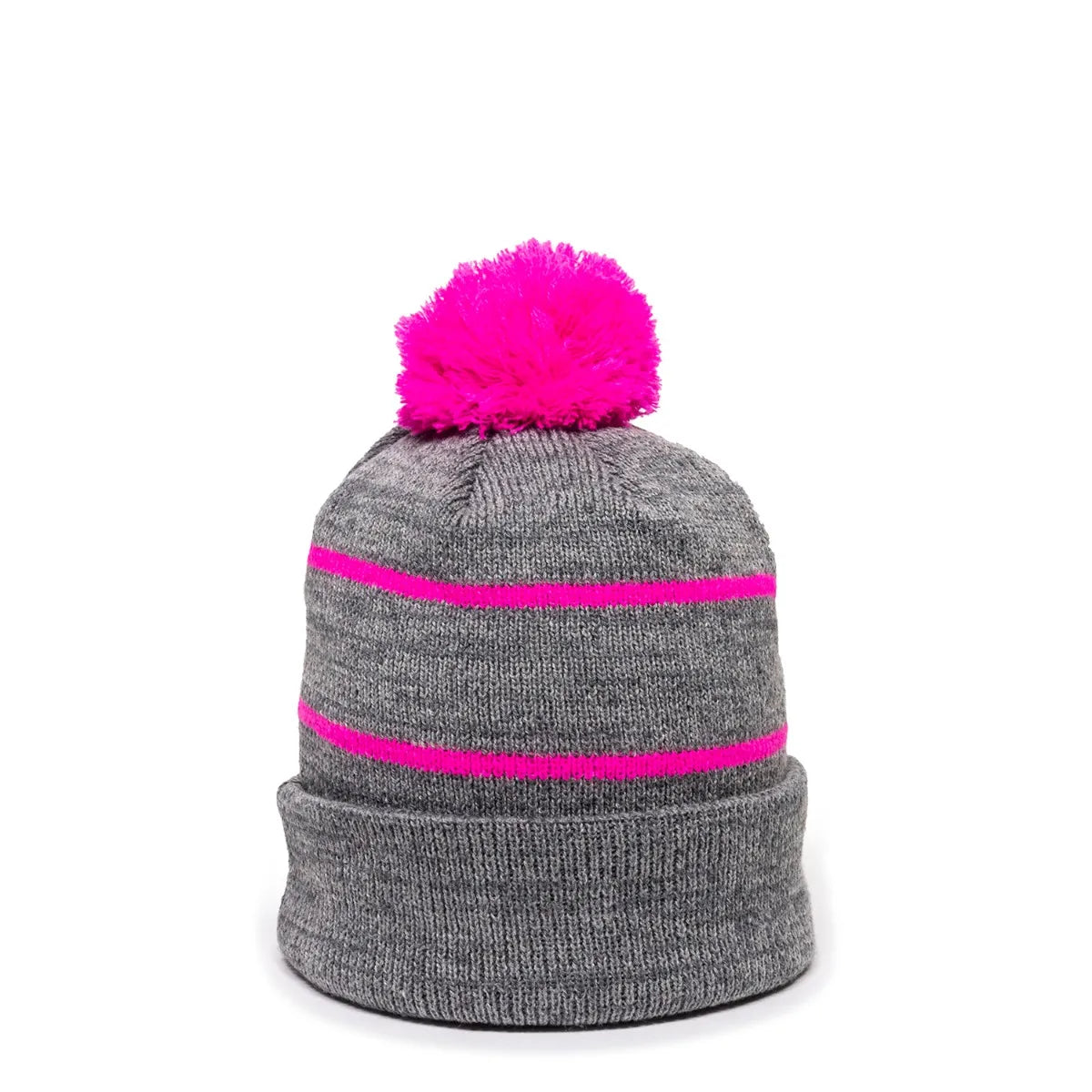 Outdoor Cap KNF-100 Striped Beanie with Black Fleece Lining & Pom Unisex Accessories Hats & Caps