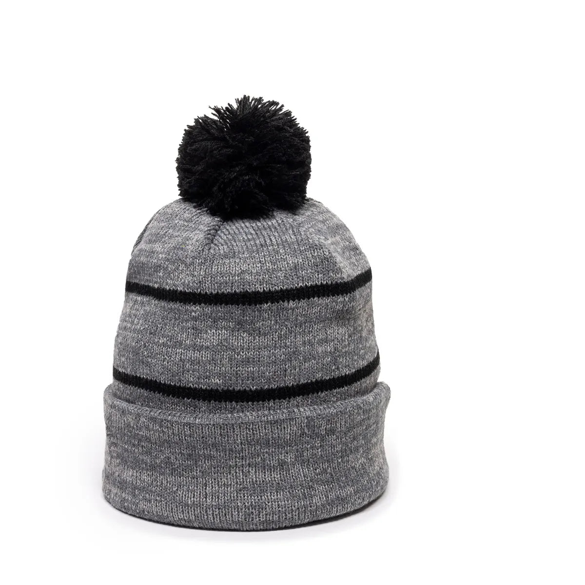Outdoor Cap KNF-100 Striped Beanie with Black Fleece Lining & Pom Unisex Accessories Hats & Caps