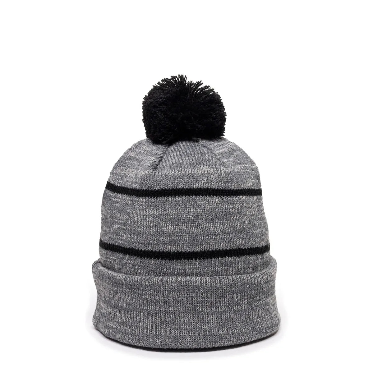 Outdoor Cap KNF-100 Striped Beanie with Black Fleece Lining & Pom Unisex Accessories Hats & Caps