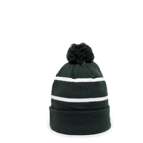 Outdoor Cap KNF-100 Striped Beanie with Black Fleece Lining & Pom Unisex Accessories Hats & Caps