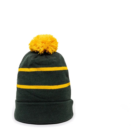 Outdoor Cap KNF-100 Striped Beanie with Black Fleece Lining & Pom Unisex Accessories Hats & Caps