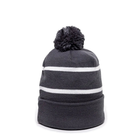Outdoor Cap KNF-100 Striped Beanie with Black Fleece Lining & Pom Unisex Accessories Hats & Caps