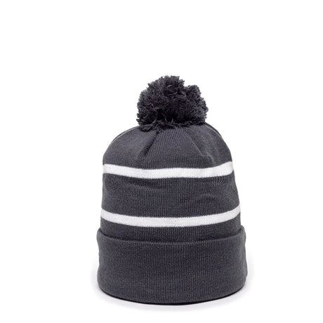 Outdoor Cap KNF-100 Striped Beanie with Black Fleece Lining & Pom Unisex Accessories Hats & Caps
