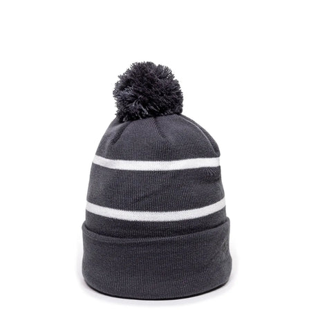Outdoor Cap KNF-100 Striped Beanie with Black Fleece Lining & Pom Unisex Accessories Hats & Caps