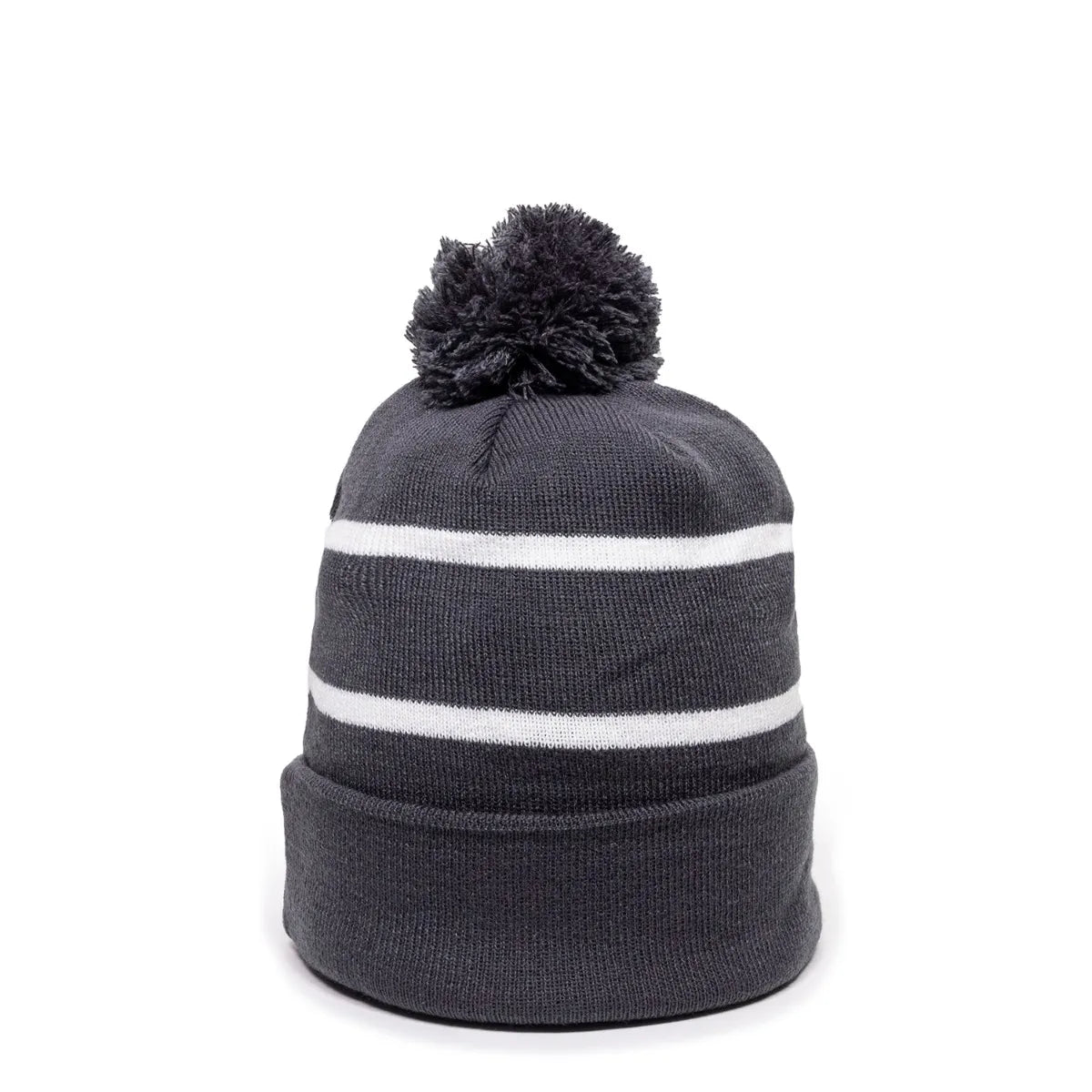Outdoor Cap KNF-100 Striped Beanie with Black Fleece Lining & Pom Unisex Accessories Hats & Caps