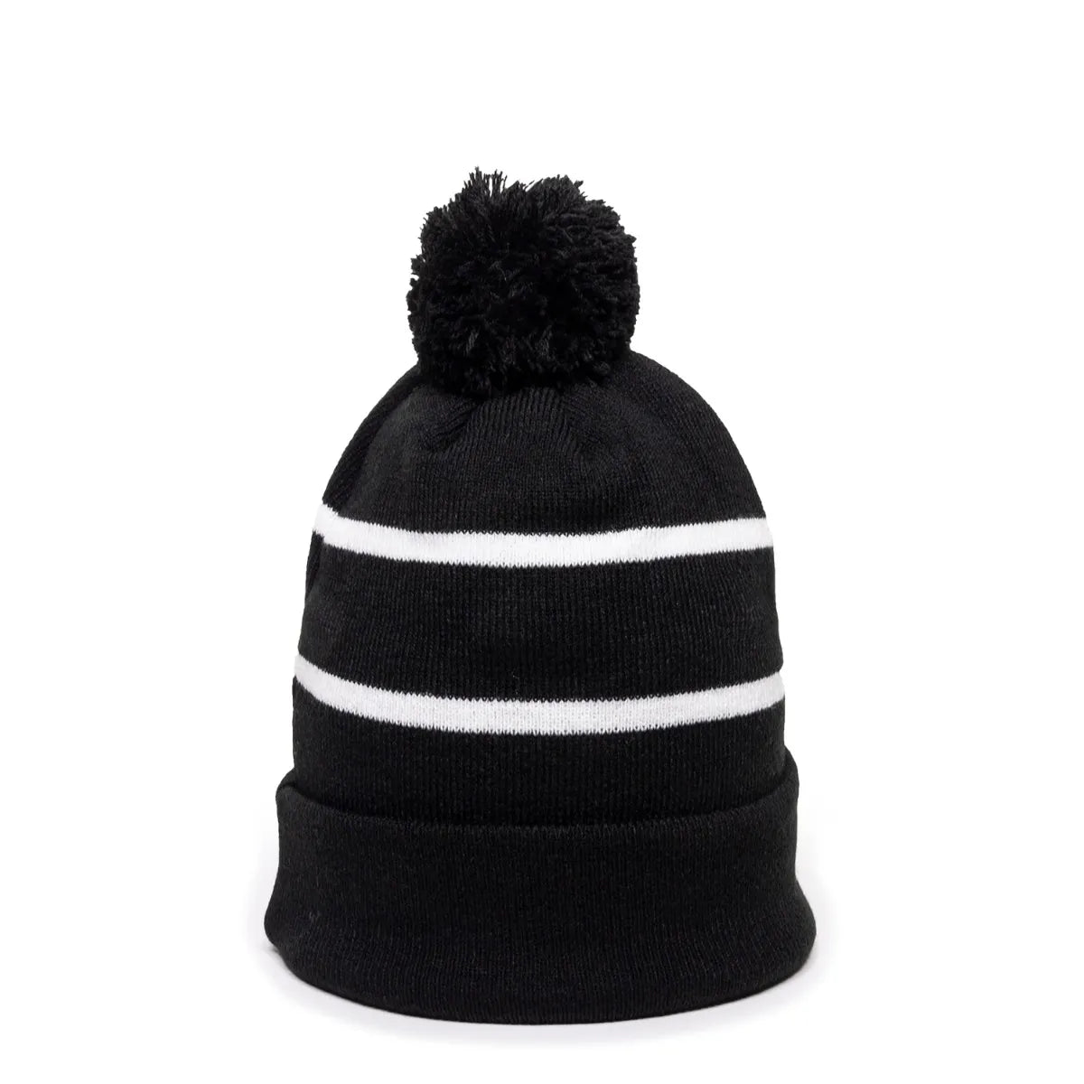 Outdoor Cap KNF-100 Striped Beanie with Black Fleece Lining & Pom Unisex Accessories Hats & Caps