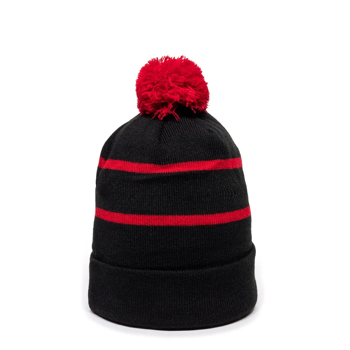 Outdoor Cap KNF-100 Striped Beanie with Black Fleece Lining & Pom Unisex Accessories Hats & Caps