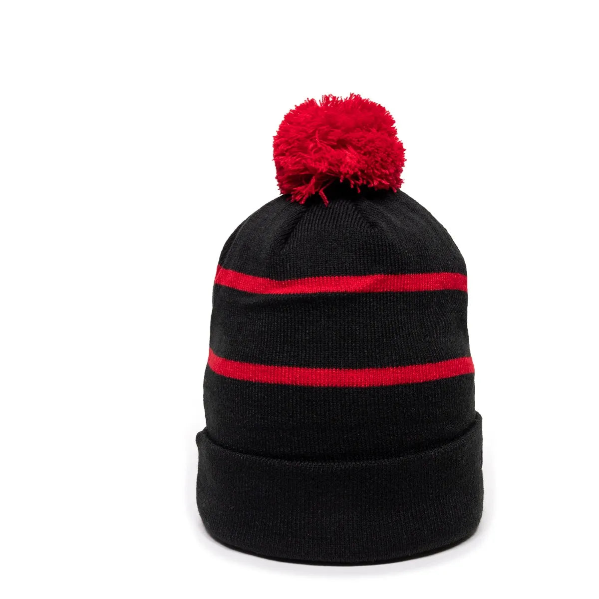 Outdoor Cap KNF-100 Striped Beanie with Black Fleece Lining & Pom Unisex Accessories Hats & Caps
