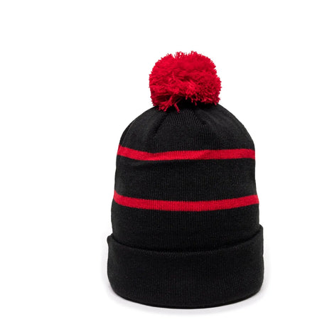 Outdoor Cap KNF-100 Striped Beanie with Black Fleece Lining & Pom Unisex Accessories Hats & Caps
