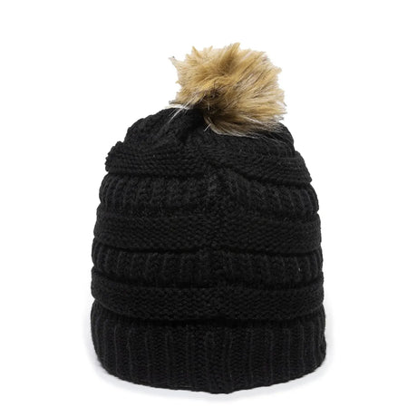 Outdoor Cap OC805 Acrylic Knit Beanie With Faux Fur Pom Unisex Accessories Hats & Caps
