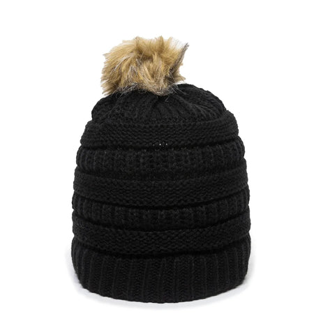Outdoor Cap OC805 Acrylic Knit Beanie With Faux Fur Pom Unisex Accessories Hats & Caps