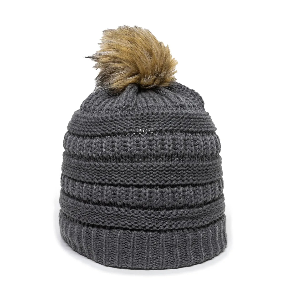 Outdoor Cap OC805 Acrylic Knit Beanie With Faux Fur Pom Unisex Accessories Hats & Caps