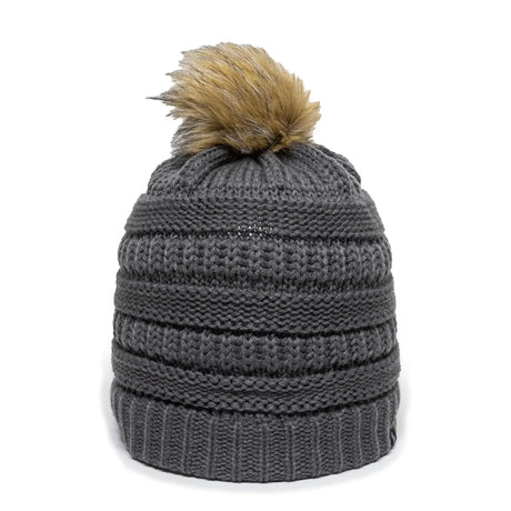 Outdoor Cap OC805 Acrylic Knit Beanie With Faux Fur Pom Unisex Accessories Hats & Caps