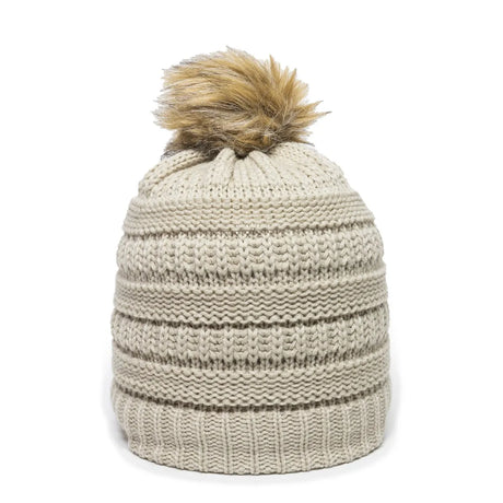 Outdoor Cap OC805 Acrylic Knit Beanie With Faux Fur Pom Unisex Accessories Hats & Caps