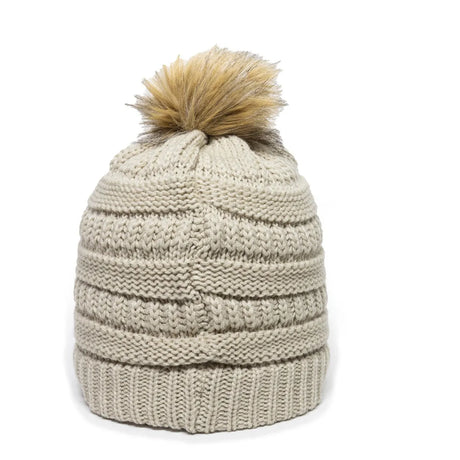 Outdoor Cap OC805 Acrylic Knit Beanie With Faux Fur Pom Unisex Accessories Hats & Caps
