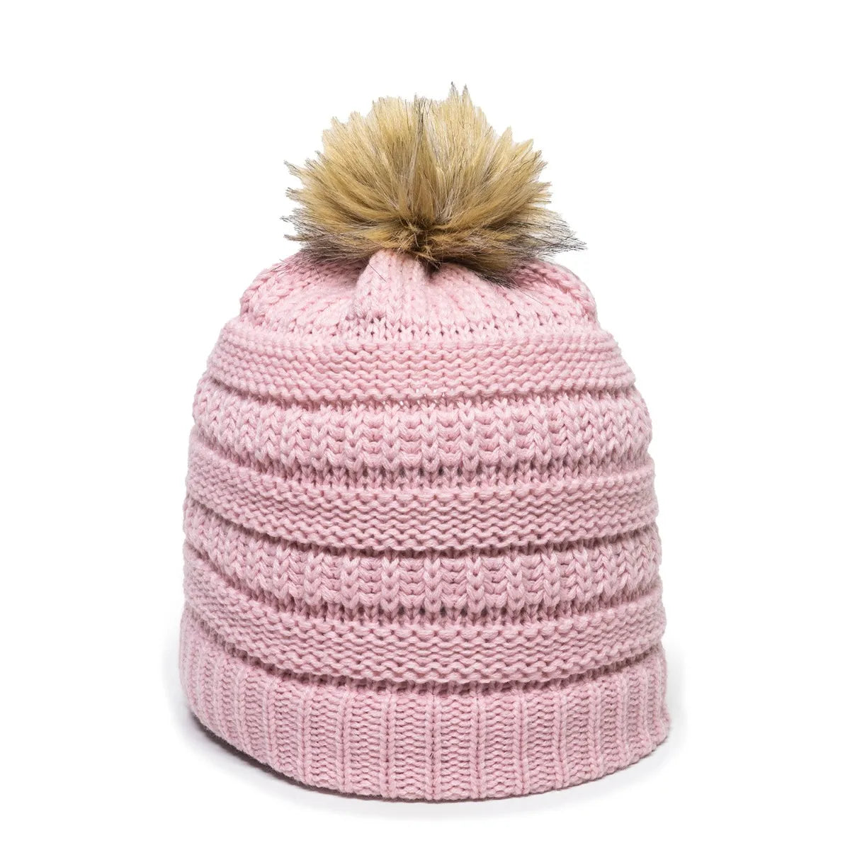 Outdoor Cap OC805 Acrylic Knit Beanie With Faux Fur Pom Unisex Accessories Hats & Caps