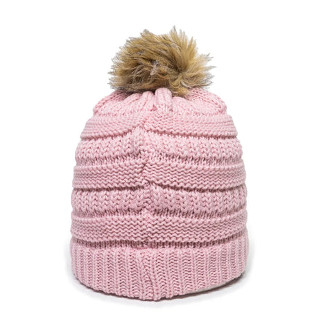Outdoor Cap OC805 Acrylic Knit Beanie With Faux Fur Pom Unisex Accessories Hats & Caps