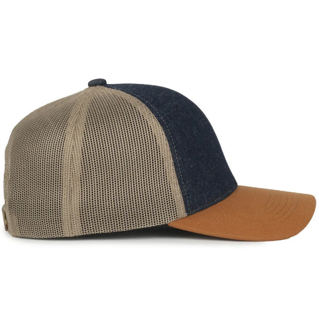 Outdoor Cap FFA-DNM Dark Blue/ Khaki/ Brown Structured Trucker Hat Unisex Accessories Hats & Caps