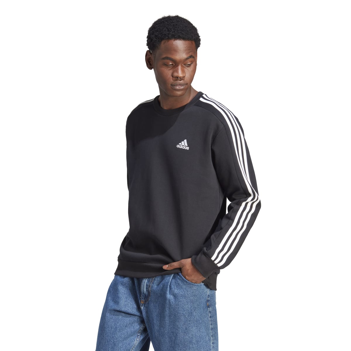 adidas Men's Essentials Fleece 3-Stripes Sweatshirt Mens Apparel Sweatshirts & Fleece