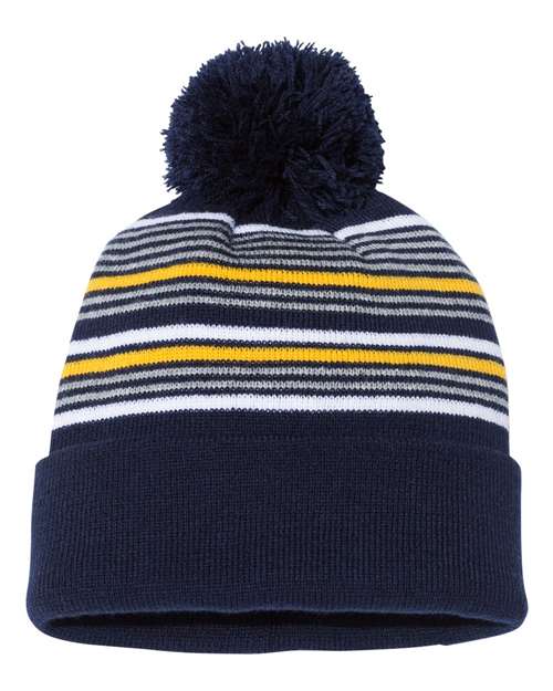 Sportsman 12" Striped Pom-Pom Cuffed Beanie Unisex Accessories Hats & Caps