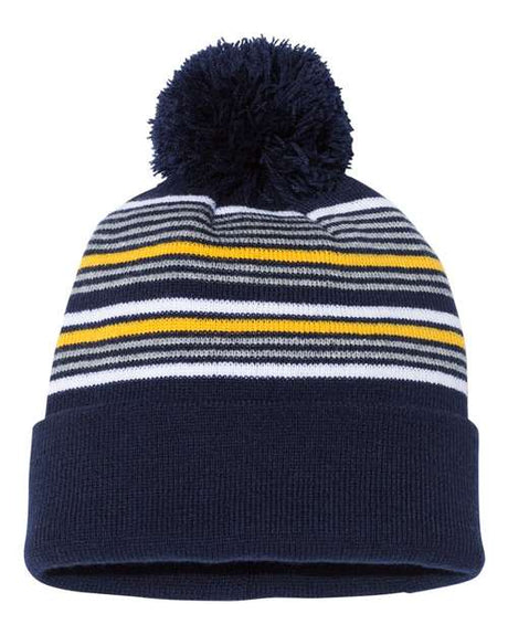 Sportsman 12" Striped Pom-Pom Cuffed Beanie Unisex Accessories Hats & Caps