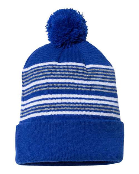 Sportsman 12" Striped Pom-Pom Cuffed Beanie Unisex Accessories Hats & Caps