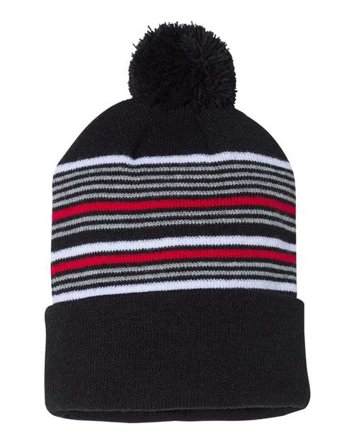 Sportsman 12" Striped Pom-Pom Cuffed Beanie Unisex Accessories Hats & Caps