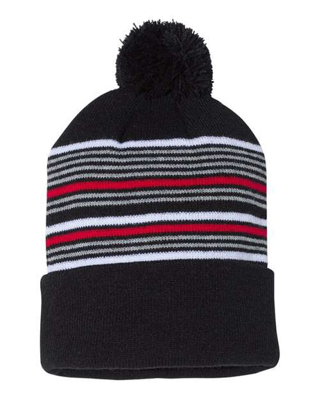 Sportsman 12" Striped Pom-Pom Cuffed Beanie Unisex Accessories Hats & Caps