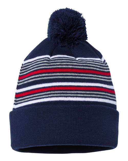 Sportsman 12" Striped Pom-Pom Cuffed Beanie Unisex Accessories Hats & Caps