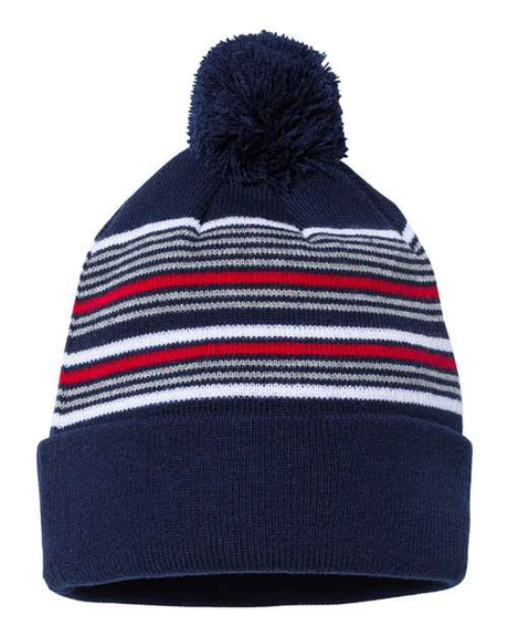 Sportsman 12" Striped Pom-Pom Cuffed Beanie Unisex Accessories Hats & Caps