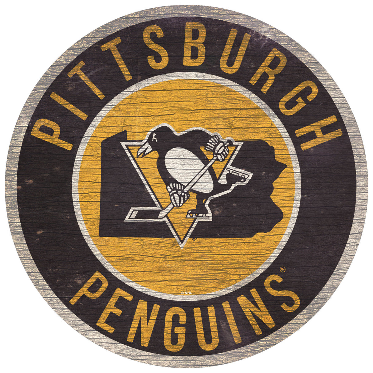 Fan Creations Pittsburgh Penguins 12 Inch Round State Design Wood Sign Fan Gear NHL Pittsburgh Penguins